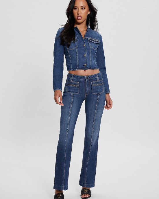 Eco Mid-Rise Bootleg Cut Chain Denim Jeans in Dark Wash Eco Mid-Rise Bootleg Cut Chain Denim Jeans in Dark Wash