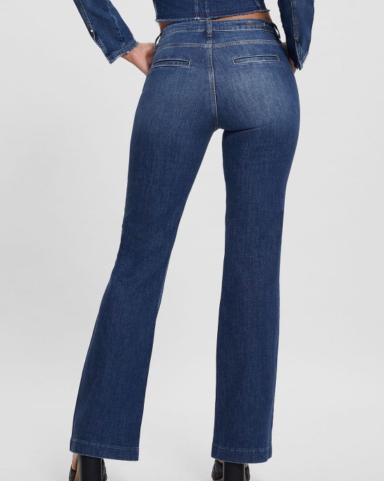 Eco Mid-Rise Bootleg Cut Chain Denim Jeans in Dark Wash Eco Mid-Rise Bootleg Cut Chain Denim Jeans in Dark Wash