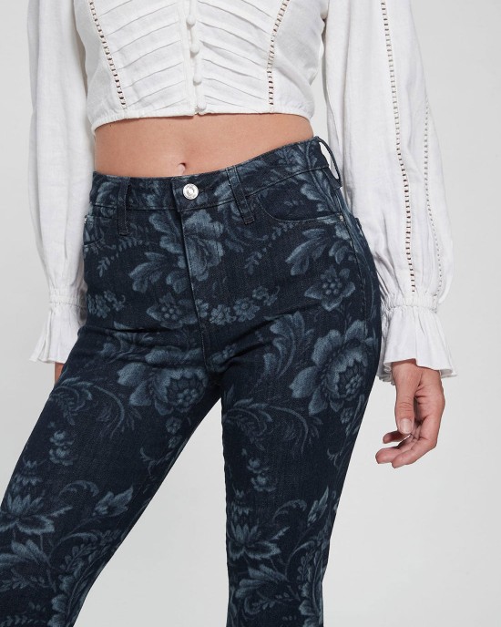 Eco High-Rise Flare Adeline Denim Jeans In Wild Flower Print Wash Eco High-Rise Flare Adeline Denim Jeans In Wild Flower Print Wash