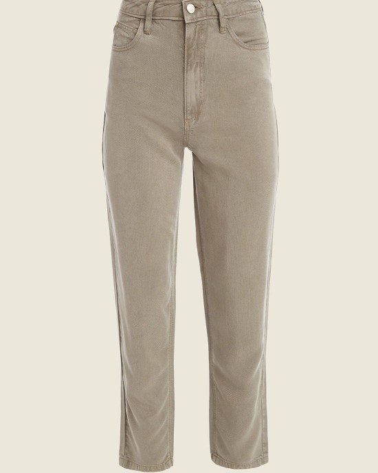 Eco High-Rise Straight Leg Denim Mom Jeans in Green Khaki Eco High-Rise Straight Leg Denim Mom Jeans in Green Khaki