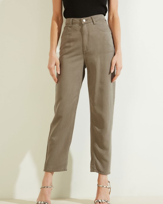 Eco High-Rise Straight Leg Denim Mom Jeans in Green Khaki Eco High-Rise Straight Leg Denim Mom Jeans in Green Khaki
