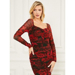 Marciano Red Passion Flower Mesh Mini Dress