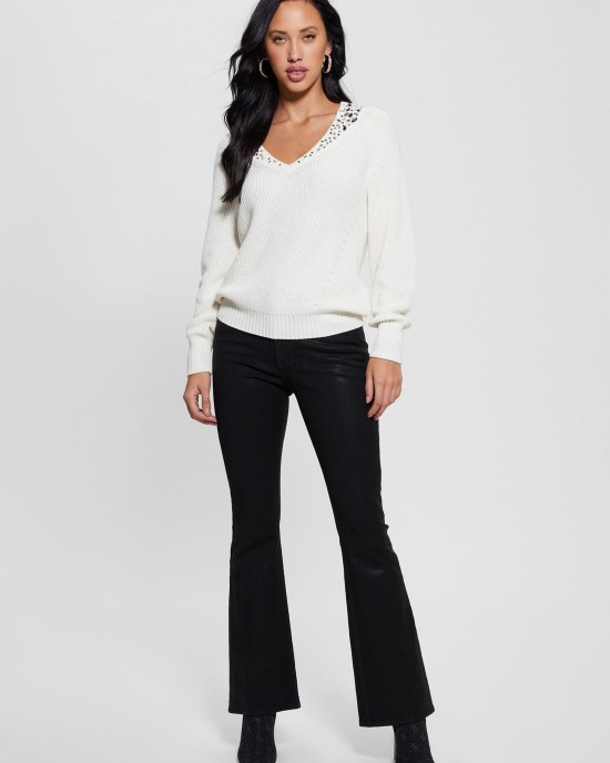 White Davina Long Sleeve Knit Top White Davina Long Sleeve Knit Top