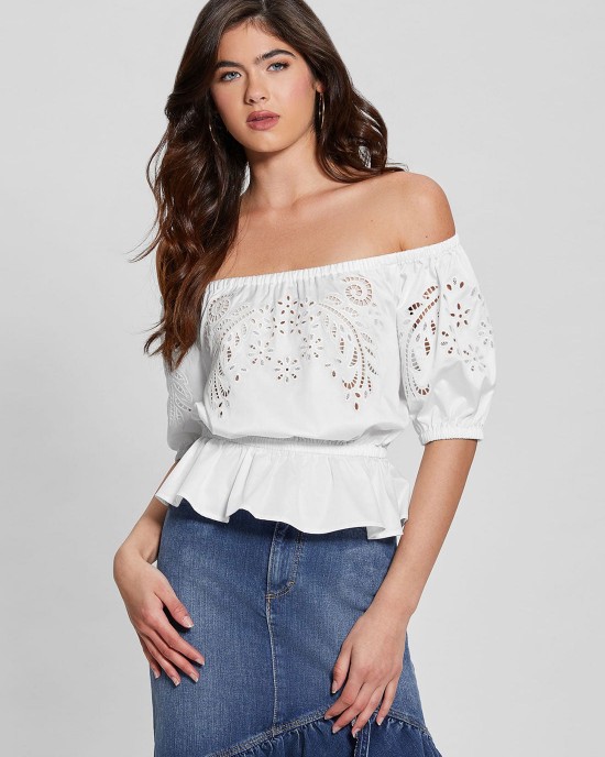 White Embroidered Lazo Top White Embroidered Lazo Top