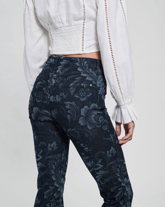 Eco High-Rise Flare Adeline Denim Jeans In Wild Flower Print Wash Eco High-Rise Flare Adeline Denim Jeans In Wild Flower Print Wash