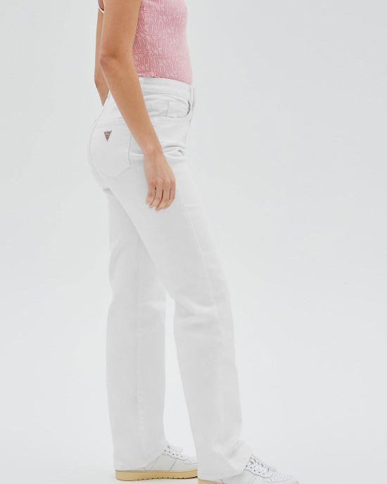 Guess Originals High-Rise Straight Leg Mom Denim Jeans In Ecru Wash Guess Originals High-Rise Straight Leg Mom Denim Jeans In Ecru Wash