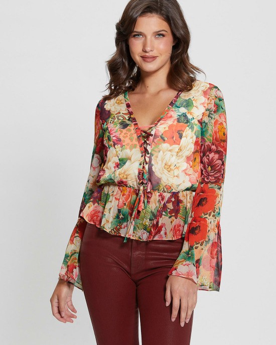 Floral Print Long Sleeve Demi Top Floral Print Long Sleeve Demi Top