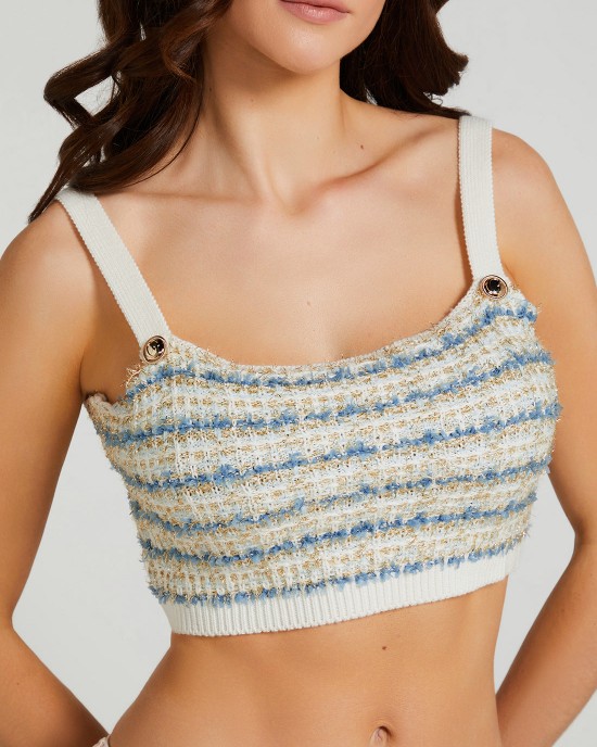 Light Blue Amy Tweed Knit Top Light Blue Amy Tweed Knit Top