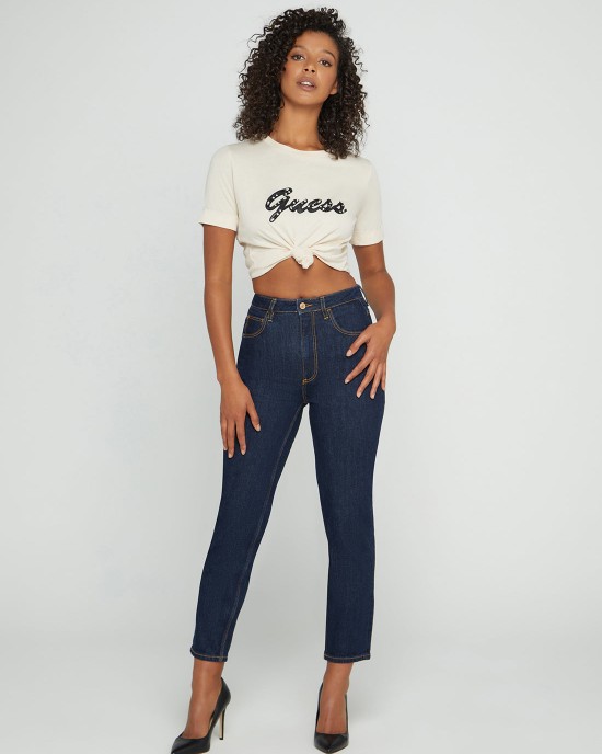 High-Rise Straight Leg Mom Denim Jeans In Authentic Dark Wash High-Rise Straight Leg Mom Denim Jeans In Authentic Dark Wash