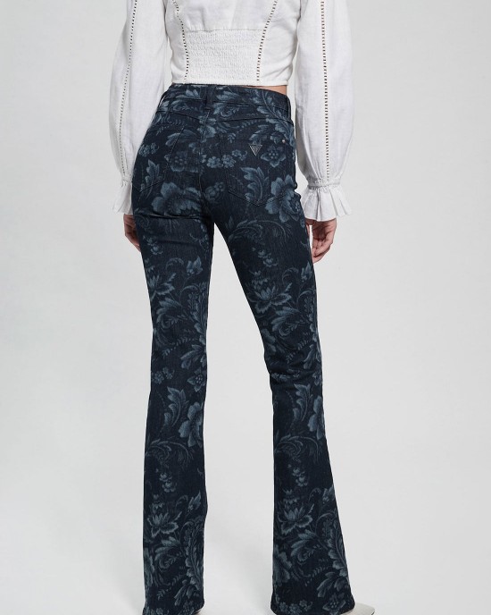 Eco High-Rise Flare Adeline Denim Jeans In Wild Flower Print Wash Eco High-Rise Flare Adeline Denim Jeans In Wild Flower Print Wash