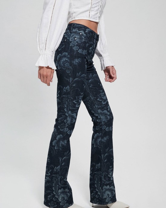 Eco High-Rise Flare Adeline Denim Jeans In Wild Flower Print Wash Eco High-Rise Flare Adeline Denim Jeans In Wild Flower Print Wash