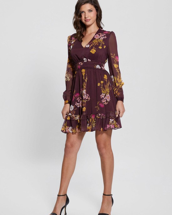 Eco Maroon Floral Brigida Mini Dress Eco Maroon Floral Brigida Mini Dress