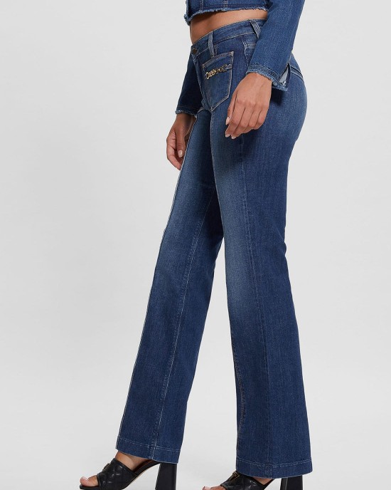 Eco Mid-Rise Bootleg Cut Chain Denim Jeans in Dark Wash Eco Mid-Rise Bootleg Cut Chain Denim Jeans in Dark Wash