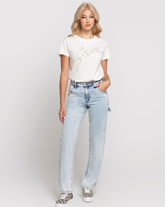 GUESS Originals Kit Mid-Rise Carpenter Denim Jeans in Jackie Acid Wash GUESS Originals Kit Mid-Rise Carpenter Denim Jeans in Jackie Acid Wash