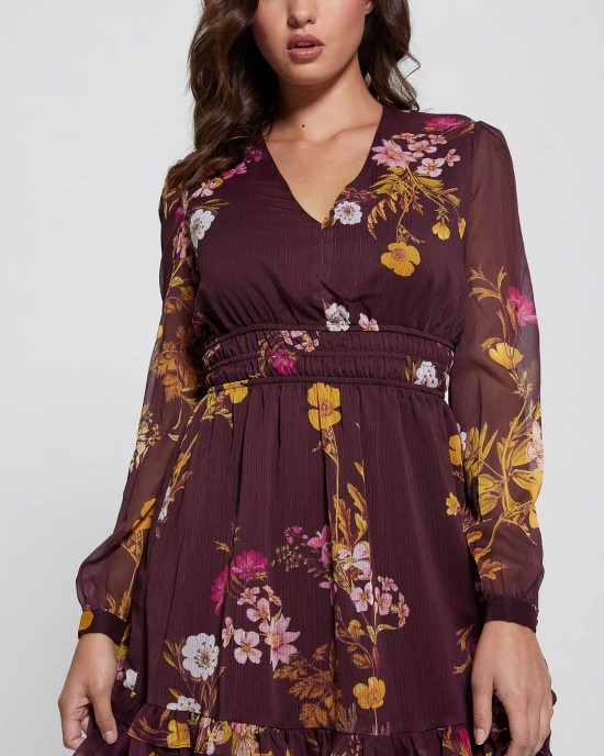 Eco Maroon Floral Brigida Mini Dress Eco Maroon Floral Brigida Mini Dress