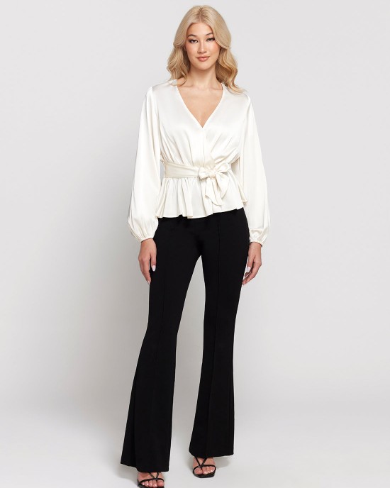 Eco White Juley Long Sleeve Front Tie Top Eco White Juley Long Sleeve Front Tie Top