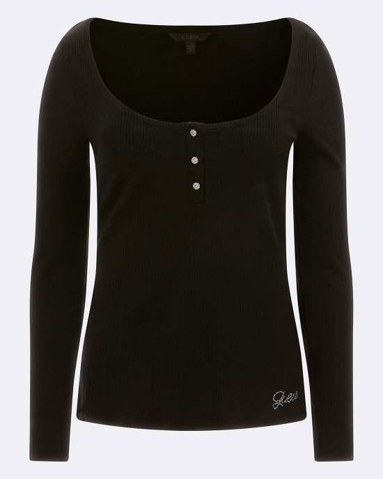Eco Black Karlee Long Sleeve Henley T-Shirt Eco Black Karlee Long Sleeve Henley T-Shirt