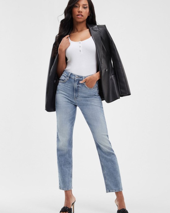 Eco High-Rise Straight Leg Girly Denim Jeans in Feel Pretty Wash Eco High-Rise Straight Leg Girly Denim Jeans in Feel Pretty Wash