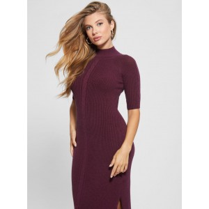 Maroon Arielle Knit Midi Dress