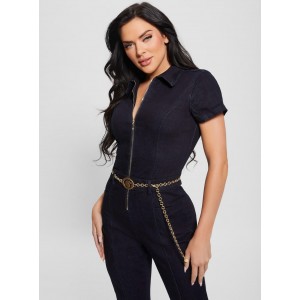 Dark Blue Ember Flare Denim Jumpsuit In Le Clique Wash