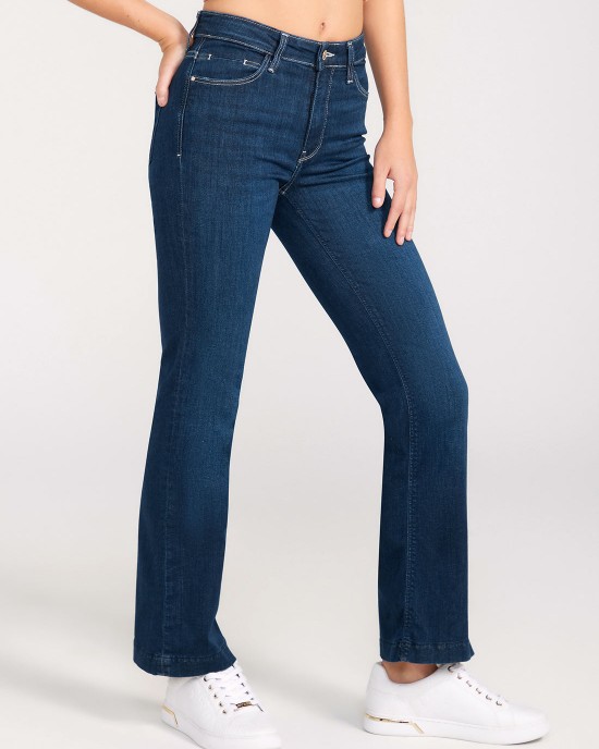 Mid-Rise Sexy Bootleg Cut Denim Jeans In Dark Wash Mid-Rise Sexy Bootleg Cut Denim Jeans In Dark Wash