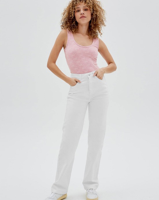 Guess Originals High-Rise Straight Leg Mom Denim Jeans In Ecru Wash Guess Originals High-Rise Straight Leg Mom Denim Jeans In Ecru Wash
