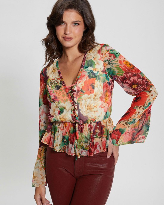 Floral Print Long Sleeve Demi Top Floral Print Long Sleeve Demi Top