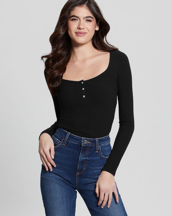 Eco Black Karlee Long Sleeve Henley T-Shirt Eco Black Karlee Long Sleeve Henley T-Shirt