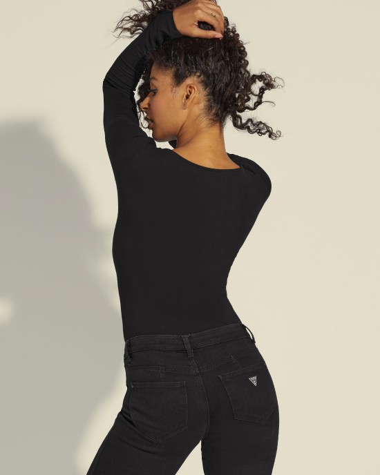 Eco Black Hevelina Logo Bodysuit Top Eco Black Hevelina Logo Bodysuit Top