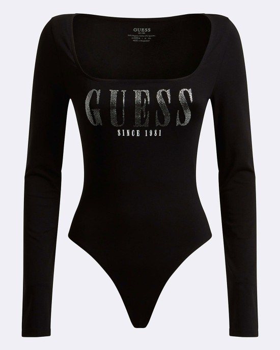 Eco Black Hevelina Logo Bodysuit Top Eco Black Hevelina Logo Bodysuit Top