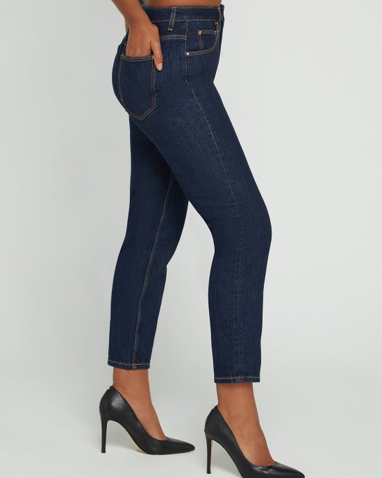 High-Rise Straight Leg Mom Denim Jeans In Authentic Dark Wash High-Rise Straight Leg Mom Denim Jeans In Authentic Dark Wash