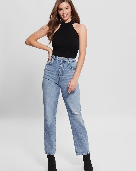 Eco High-Rise Melrose Wide Leg Denim Jeans In Target Blue Wash Eco High-Rise Melrose Wide Leg Denim Jeans In Target Blue Wash