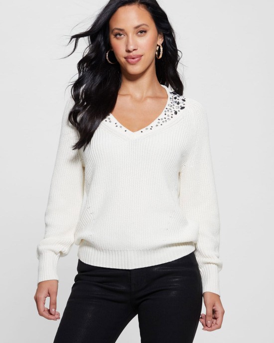 White Davina Long Sleeve Knit Top White Davina Long Sleeve Knit Top